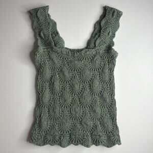 Free People Tank Top Green Stretchy Textured Knit Camisole XS/S Boho